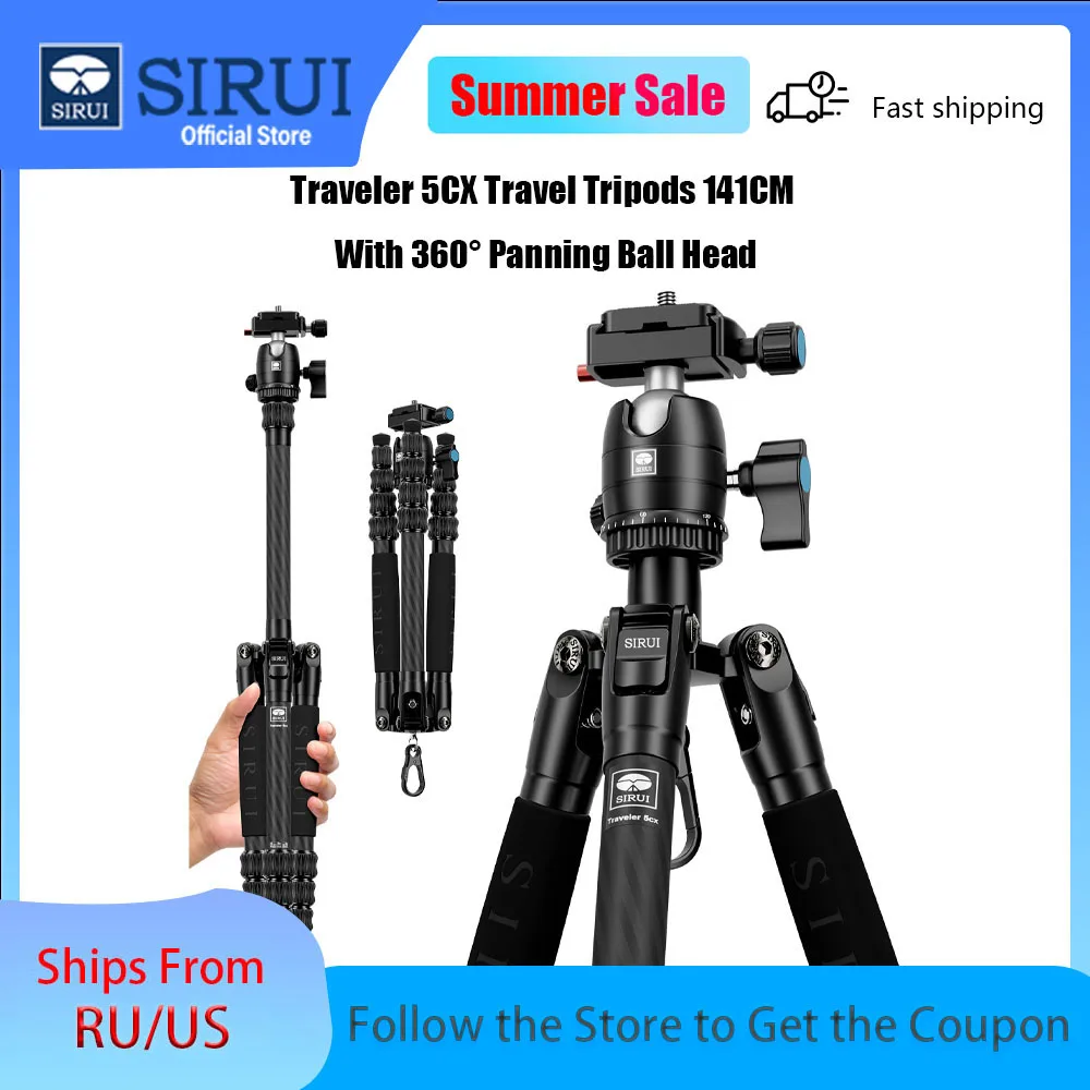 SIRUI Traveler 5CX Carbon Fiber Professional Tripod For DSLR Camera Lightweight Travel Tripods 141CM With 360° Panning Ball Head
SIRUI Traveler 5CX Carbon Fiber Professional Tripod For DSLR Camera Lightweight Travel Tripods 141CM With 360° Panning Ball Head