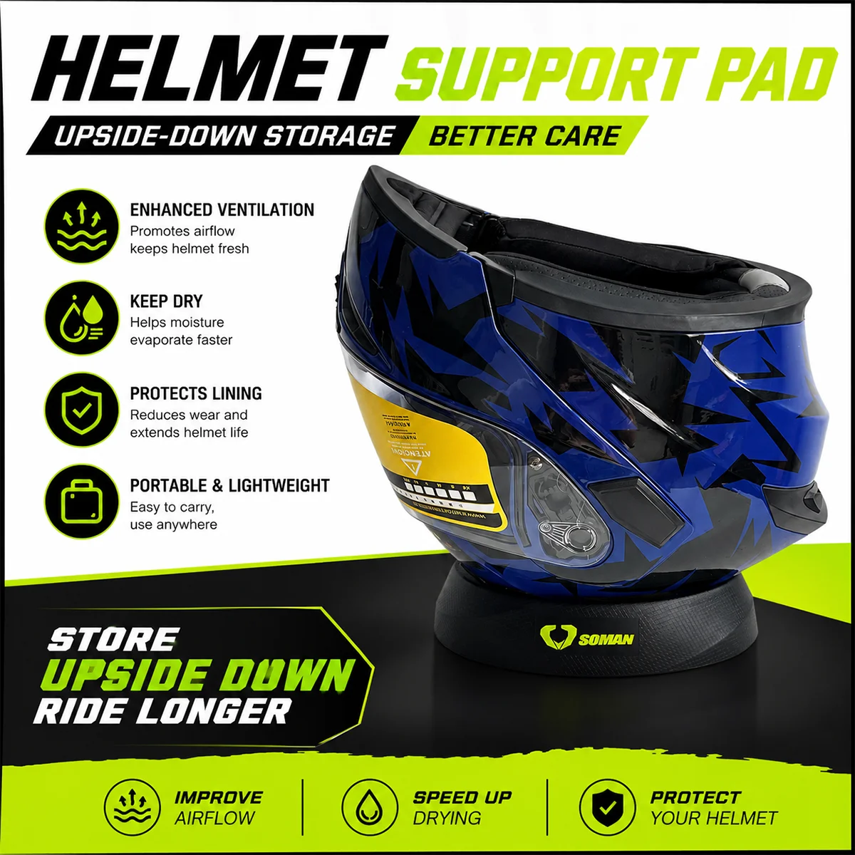 Motorcycle Helmet Stand, Round Helmet Donut Ring Service Pad, Portable Tool for Clean Visor Remove Install Pads.
Motorcycle Helmet Stand, Round Helmet Donut Ring Service Pad, Portable Tool for Clean Visor Remove Install Pads.