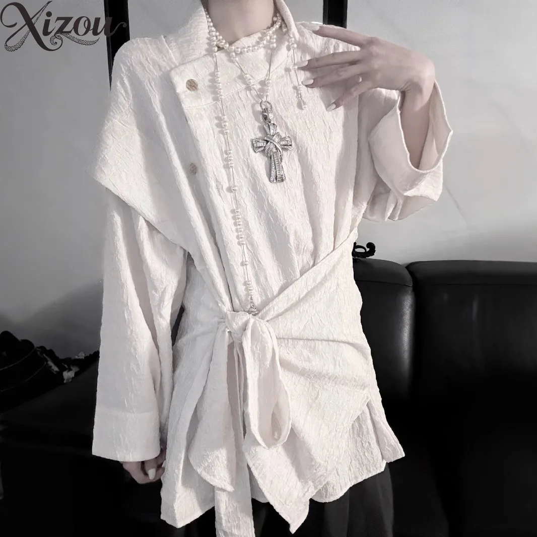 2026 Diagonal Placket Shirt Strappy Bandage Sash Tie Waist Unisex Loose Long Sleeve Y2K Dark Gothic Vintage Harajuku Casual
2026 Diagonal Placket Shirt Strappy Bandage Sash Tie Waist Unisex Loose Long Sleeve Y2K Dark Gothic Vintage Harajuku Casual