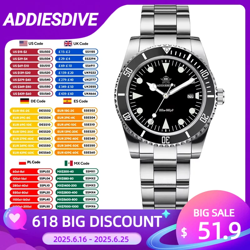 ADDIESDIVE AD2068 Кварцевые мужские часы Водонепроницаемые 200M Нержавеющая сталь 316L Винтажные мужские часы Bubble Mirror Glass Dress Часы для дайвинга
ADDIESDIVE AD2068 Кварцевые мужские часы Водонепроницаемые 200M Нержавеющая сталь 316L Винтажные мужские часы Bubble Mirror Glass Dress Часы для дайвинга
