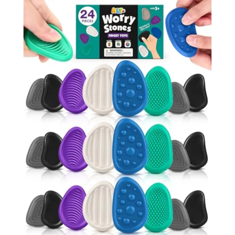 Fidget Toys Sensory Stone for Adults: 24 Pack Discreet Textured Worry Stones - Quiet Desk Toys for Office Autism Stress Relief
Fidget Toys Sensory Stone for Adults: 24 Pack Discreet Textured Worry Stones - Quiet Desk Toys for Office Autism Stress Relief