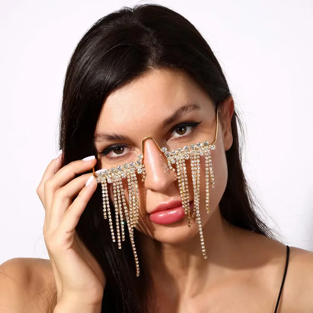 Fashion Tassel Half Metal Glasses Frames for Women Y2K Rhinestone Crystal Face Chain Jewelry Kpop Style No Lens Eyewear
Fashion Tassel Half Metal Glasses Frames for Women Y2K Rhinestone Crystal Face Chain Jewelry Kpop Style No Lens Eyewear