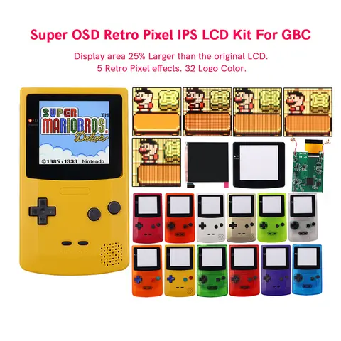 Super OSD RETRO pikseli IPS większy wyświetlacz LCD zestaw do z ekranem jasność podświetlenia czujnik dotykowy dla GameBoy Color dla GBC Q5 ekran IPS LCD o przekątnej zestaw