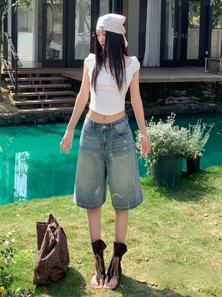 Blue Vintage Versatile Denim Five-Point Pants Women's Summer plus Size Slimming Wide Leg Pants High Waist Casual Wear
Blue Vintage Versatile Denim Five-Point Pants Women's Summer plus Size Slimming Wide Leg Pants High Waist Casual Wear