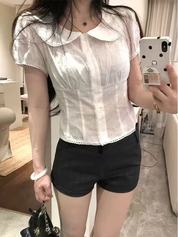 MosesQueen Sweet Style White Short Fit Shirt with Puffy Sleeves And Doll Collar Cotton Summer Top for Women Breathable Skin-F...
MosesQueen Sweet Style White Short Fit Shirt with Puffy Sleeves And Doll Collar Cotton Summer Top for Women Breathable Skin-F...