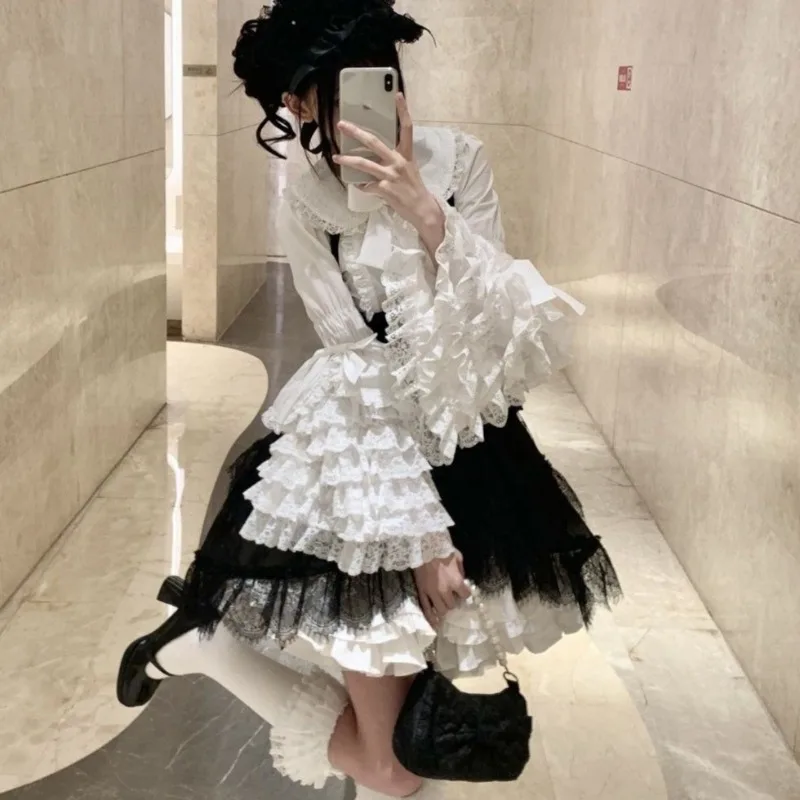 Lolita Style Blouse Women Long Sleeve Tops Kawaii Cute Lace Bow Ruffles Peter Pan Collar Flare Sleeve Sweet Princess Shirts
Lolita Style Blouse Women Long Sleeve Tops Kawaii Cute Lace Bow Ruffles Peter Pan Collar Flare Sleeve Sweet Princess Shirts