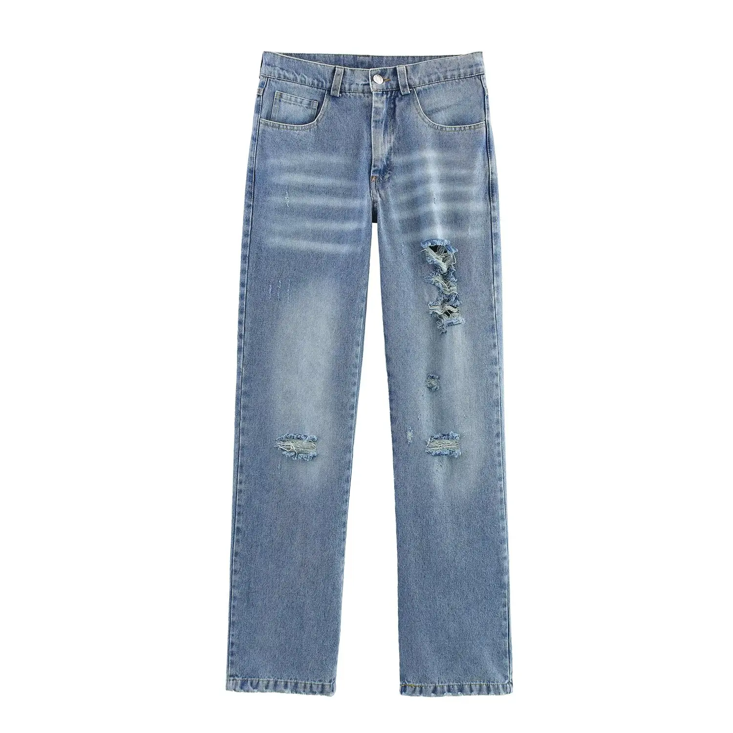 Korejepo New Women Clothing European American Style Fashionable Ripped Hole Decoration Mid Waist Straight Leg Jeans
Korejepo New Women Clothing European American Style Fashionable Ripped Hole Decoration Mid Waist Straight Leg Jeans