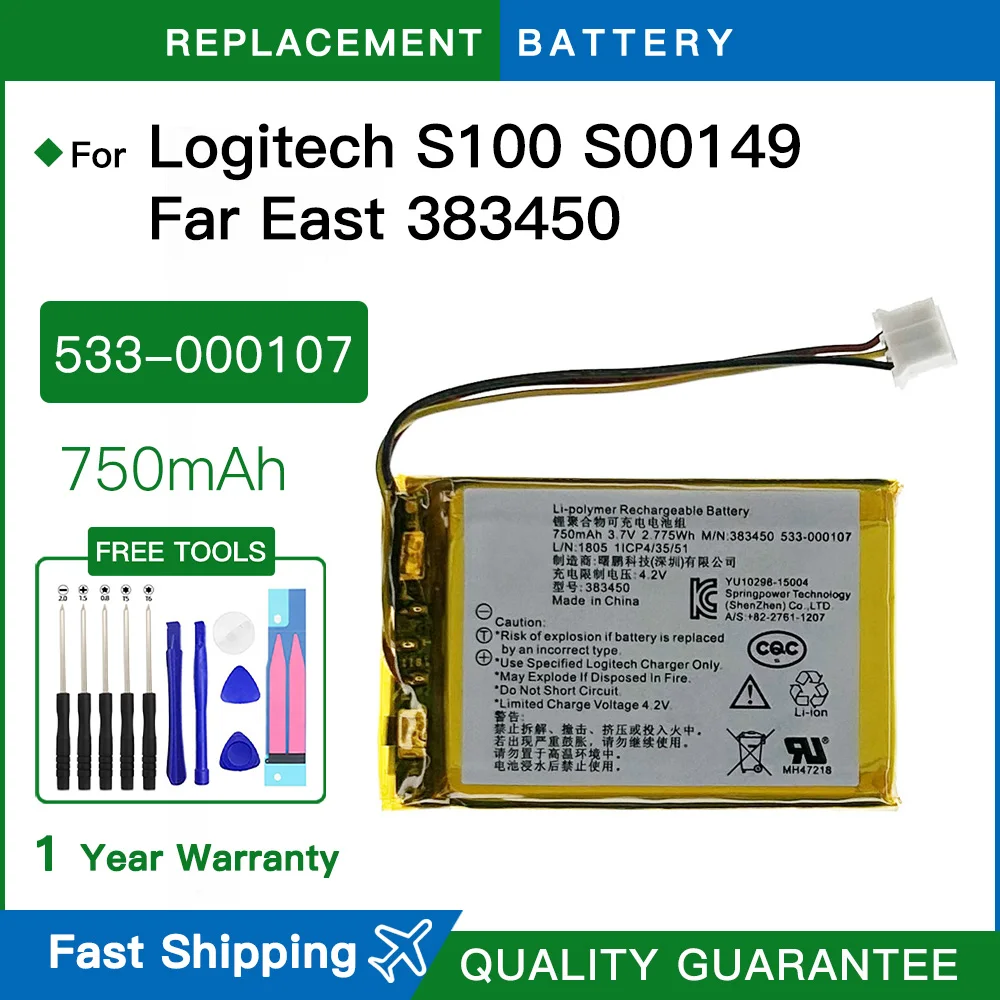 Brand new Replacement Battery 533-000107 750mAh 2.775Wh Battery For Logitech S100 S00149 Far East 383450 Batteries +Tools
Brand new Replacement Battery 533-000107 750mAh 2.775Wh Battery For Logitech S100 S00149 Far East 383450 Batteries +Tools