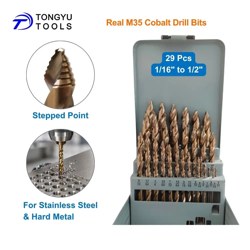 29Pcs M35 Cobalt Drill Bit Set 1/16" to 1/2" HSS Co5% Twist Drill Bits for Stainless Steel Hard Metal Plastic Aluminum
29Pcs M35 Cobalt Drill Bit Set 1/16" to 1/2" HSS Co5% Twist Drill Bits for Stainless Steel Hard Metal Plastic Aluminum