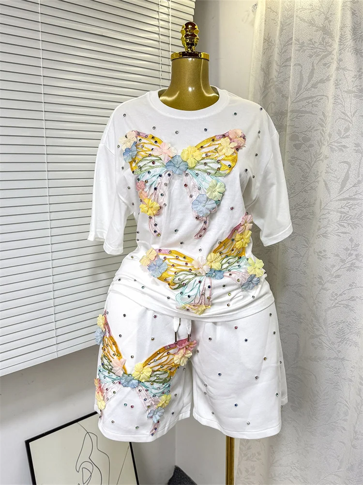Wmstar Two Piece Sets Women Wholesale Casual Loose Butterfly Diamond Short Sleeve T Shirt Wide Leg Shorts Sets Nerw in Summer
Wmstar Two Piece Sets Women Wholesale Casual Loose Butterfly Diamond Short Sleeve T Shirt Wide Leg Shorts Sets Nerw in Summer