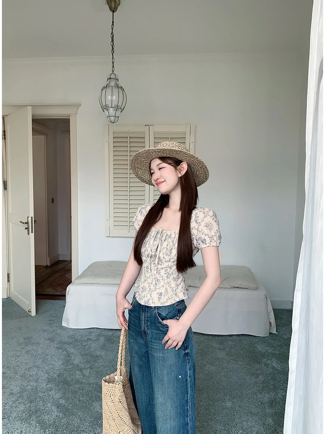Korean Sle Pure Cotton Slim Fit irt Women's Floral Print ort Sve Button up Top Square Collar Summer Faion
Korean Sle Pure Cotton Slim Fit irt Women's Floral Print ort Sve Button up Top Square Collar Summer Faion