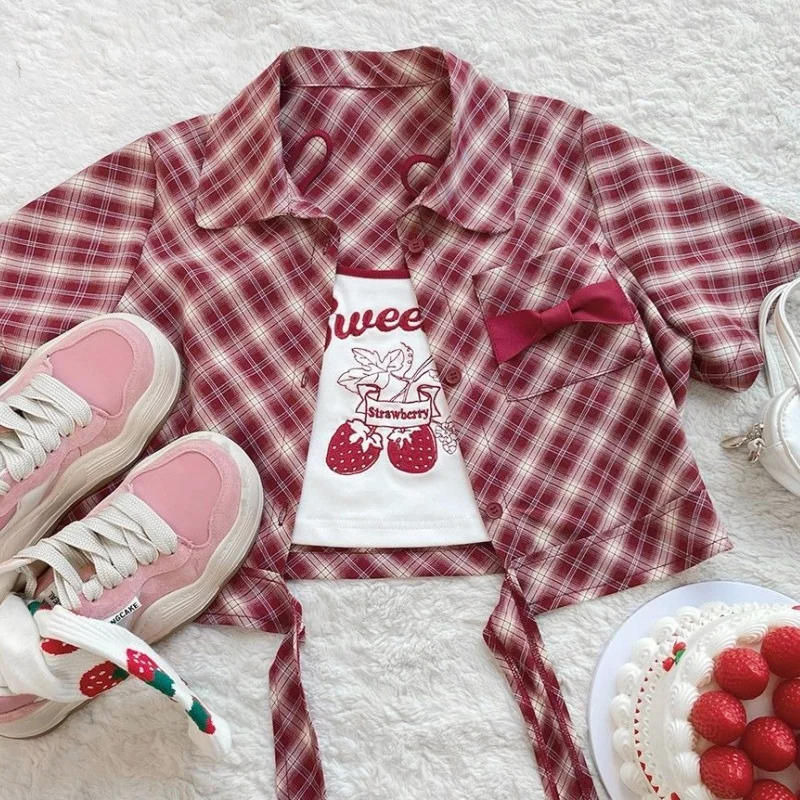 Japanese Lolita Y2K Kawaii Ribbon Plaid Shirts POLO Neck Crop Tops Short Sleeve Button Up Shirt Summer Preppy Style Student Girl
Japanese Lolita Y2K Kawaii Ribbon Plaid Shirts POLO Neck Crop Tops Short Sleeve Button Up Shirt Summer Preppy Style Student Girl