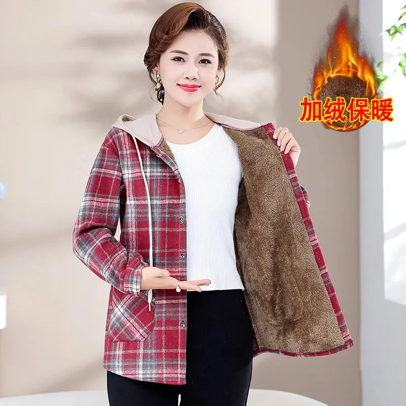 Spring Autumn Winter Add Velvet Korean Casual Plaid Coat Cardigan Hooded Loose Long Sleeved Shirt Jacket Women's Outerwear 2024
Spring Autumn Winter Add Velvet Korean Casual Plaid Coat Cardigan Hooded Loose Long Sleeved Shirt Jacket Women's Outerwear 2024