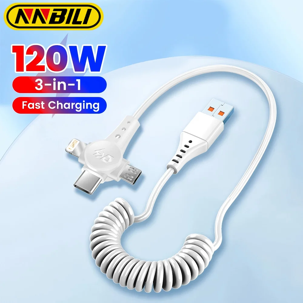 120W 6A 1.5m Super Flash Charge Spring Retractable Data Cable 3 in 1 Type-C Micro Lightning Interface for iPhone Samsung Millet
120W 6A 1.5m Super Flash Charge Spring Retractable Data Cable 3 in 1 Type-C Micro Lightning Interface for iPhone Samsung Millet