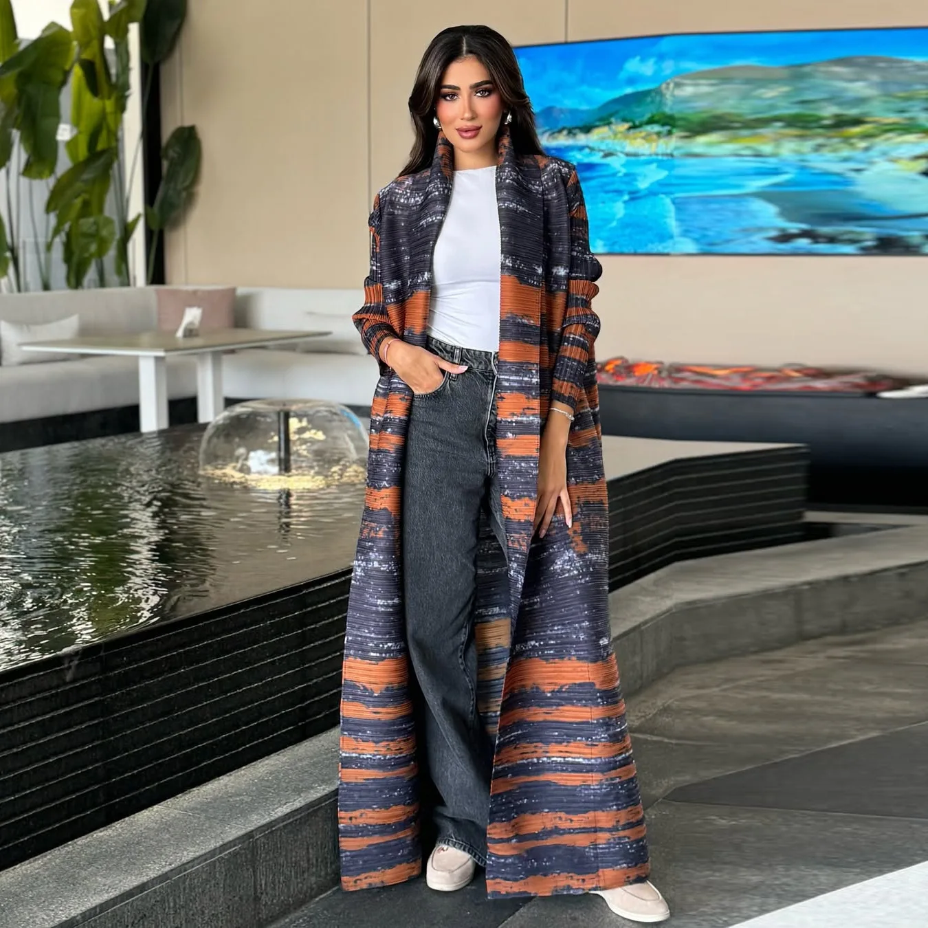 Mq175 Plus Size Women's Arabian Robe Long Sleeved Pleated Vacation Cardigan Printed Jacket with Outer Robe Islam Elegant
Mq175 Plus Size Women's Arabian Robe Long Sleeved Pleated Vacation Cardigan Printed Jacket with Outer Robe Islam Elegant