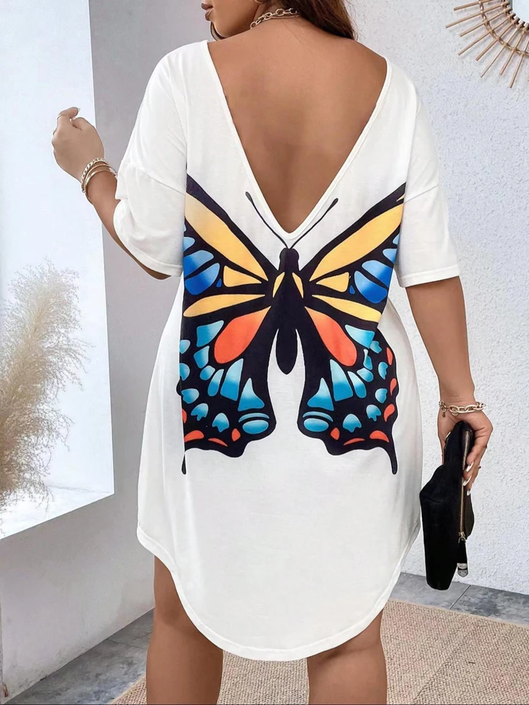 Women's Plus Size White Short Sleeve Dress Open Back Butterfly Print Casual Loose Mini Dress Summer Beach Dress
Women's Plus Size White Short Sleeve Dress Open Back Butterfly Print Casual Loose Mini Dress Summer Beach Dress