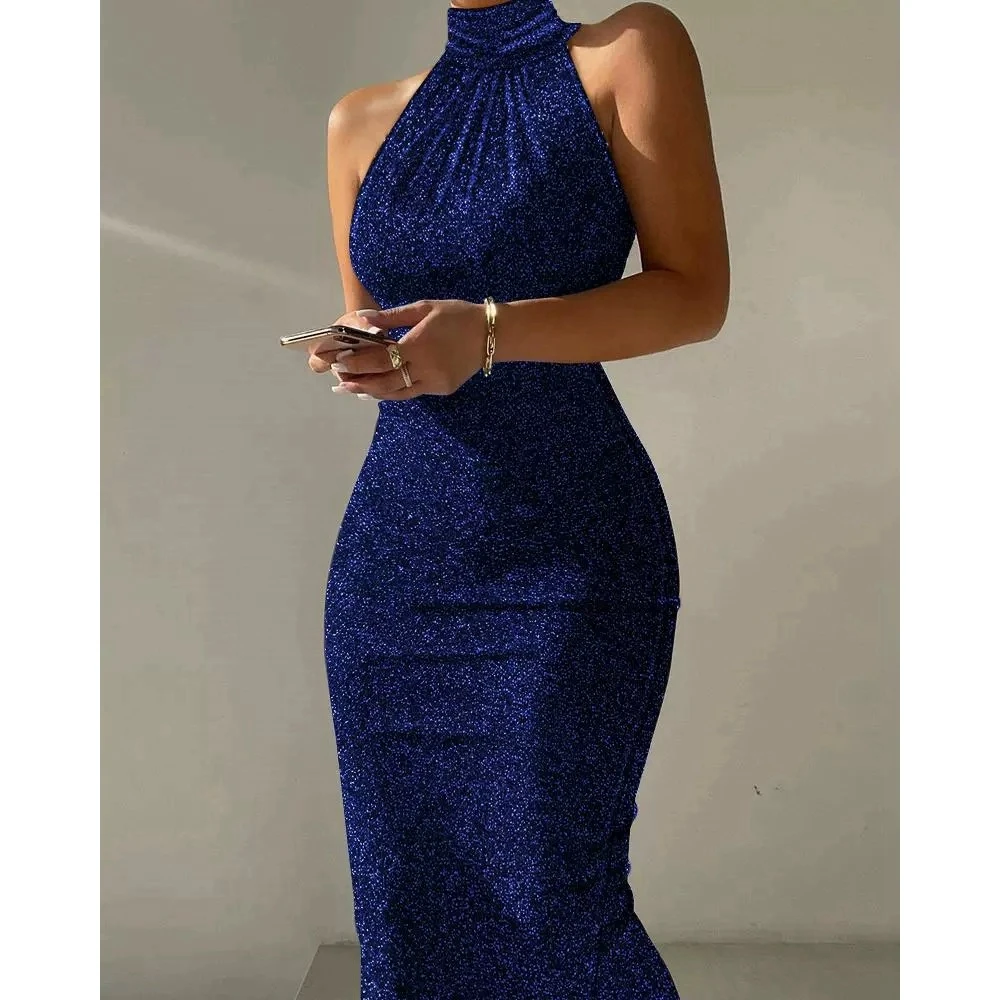 Women's Ruched High Neck Sleeveless Midi Bodycon Dress Casual Birthday Bright Silk Dress
Women's Ruched High Neck Sleeveless Midi Bodycon Dress Casual Birthday Bright Silk Dress