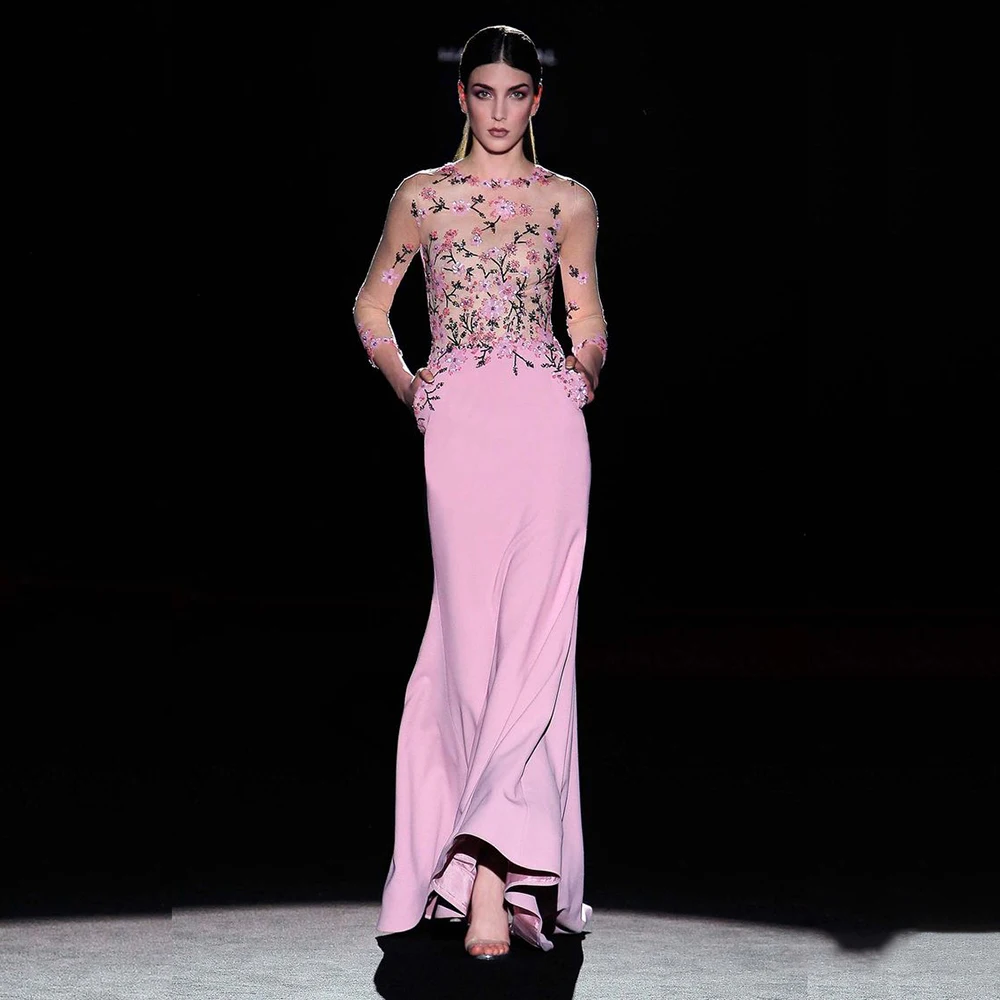 Exquisite Pink Evening Dress for Women Fashion Long Sleeve Floor Length O-Neck Appliques Gowns Special Occasion Illusion Dress
Exquisite Pink Evening Dress for Women Fashion Long Sleeve Floor Length O-Neck Appliques Gowns Special Occasion Illusion Dress