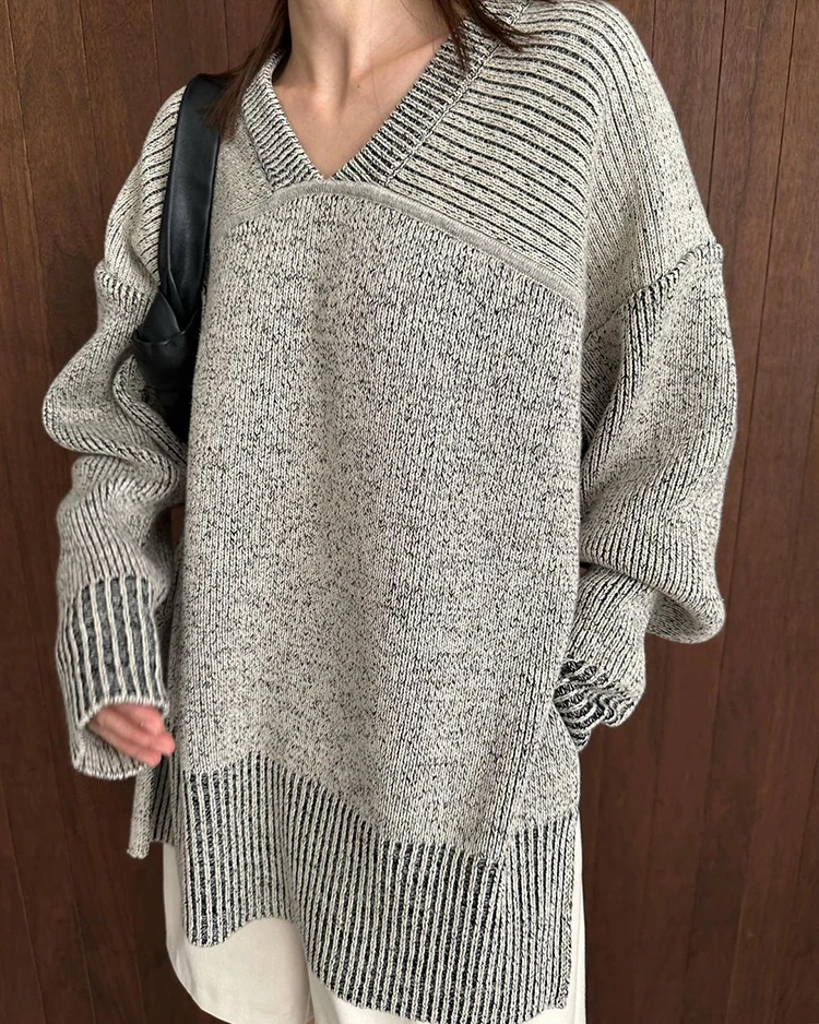 Autumn Winter Loose Women's V-neck Sweater Double-sided Wear Mixed Color Knitwear Comfortable Cotton Long Sleeve Thermal Top
Autumn Winter Loose Women's V-neck Sweater Double-sided Wear Mixed Color Knitwear Comfortable Cotton Long Sleeve Thermal Top