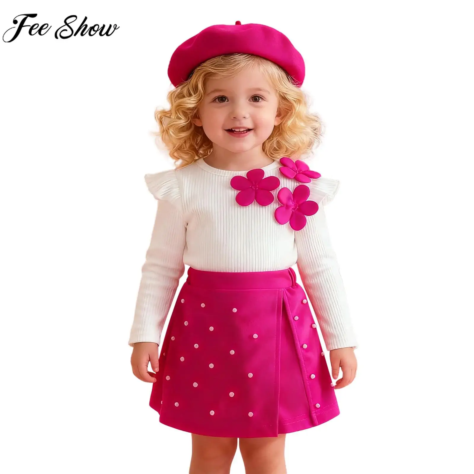 Infant Girls Christmas Birthday Wedding Party Costume Long Sleeve Ribbed Top with Elastic Waistband Skirt Beret for Fall Winter
Infant Girls Christmas Birthday Wedding Party Costume Long Sleeve Ribbed Top with Elastic Waistband Skirt Beret for Fall Winter