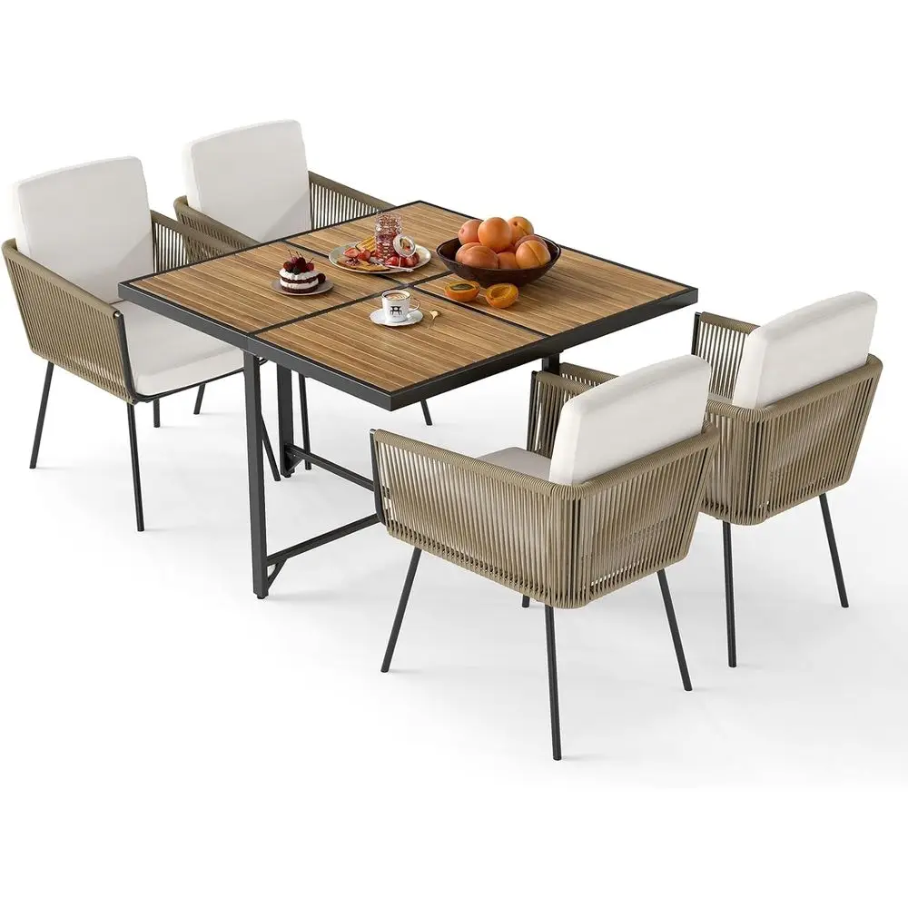 Acacia Wood Outdoor Patio Dining Set with Square Table, PE Wicker Chairs, Cushions for Garden, Backyard, Poolside
Acacia Wood Outdoor Patio Dining Set with Square Table, PE Wicker Chairs, Cushions for Garden, Backyard, Poolside