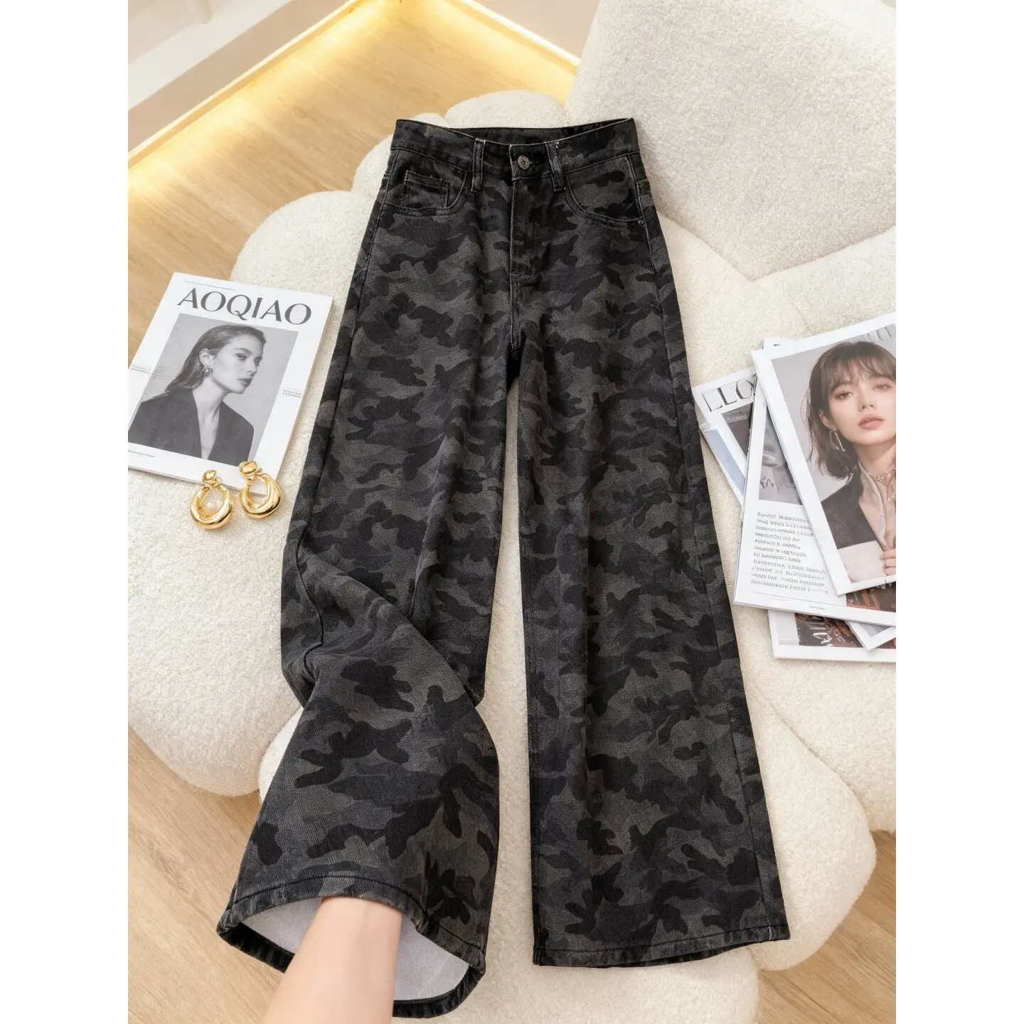 American Style High Waist Wide Leg Camouflage Jeans Women's Loose Straight Cut Floor-Length Workwear Trousers Spring 2026
American Style High Waist Wide Leg Camouflage Jeans Women's Loose Straight Cut Floor-Length Workwear Trousers Spring 2026