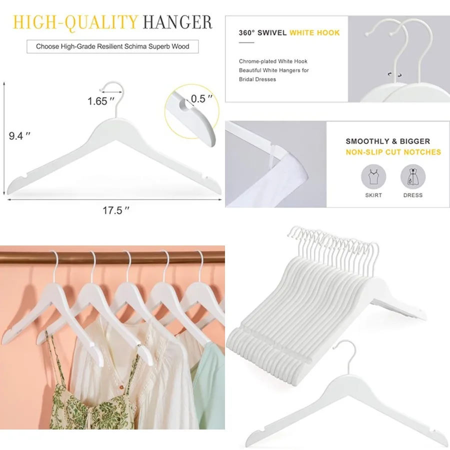 Wooden Hangers 18 Pack, Premium Bride Hanger for Wedding Dress, Wood Suit Coat Hanger with 360°Swivel Hook, Extra Smoothly Cut
Wooden Hangers 18 Pack, Premium Bride Hanger for Wedding Dress, Wood Suit Coat Hanger with 360°Swivel Hook, Extra Smoothly Cut