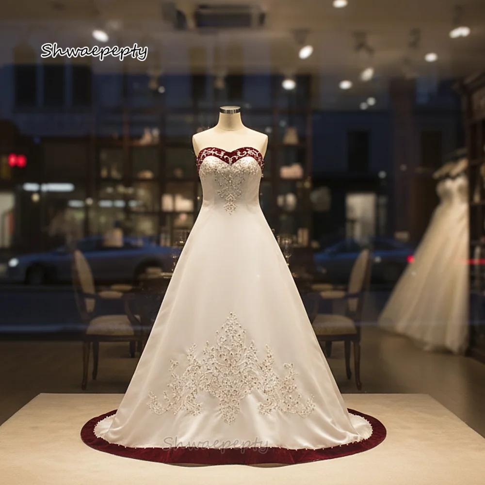 Satin A Line Embroidery Wedding Dress White And Burgundy Long Vintage Bridal Gown Court Train Corset Lace-Up Robe Customized
Satin A Line Embroidery Wedding Dress White And Burgundy Long Vintage Bridal Gown Court Train Corset Lace-Up Robe Customized