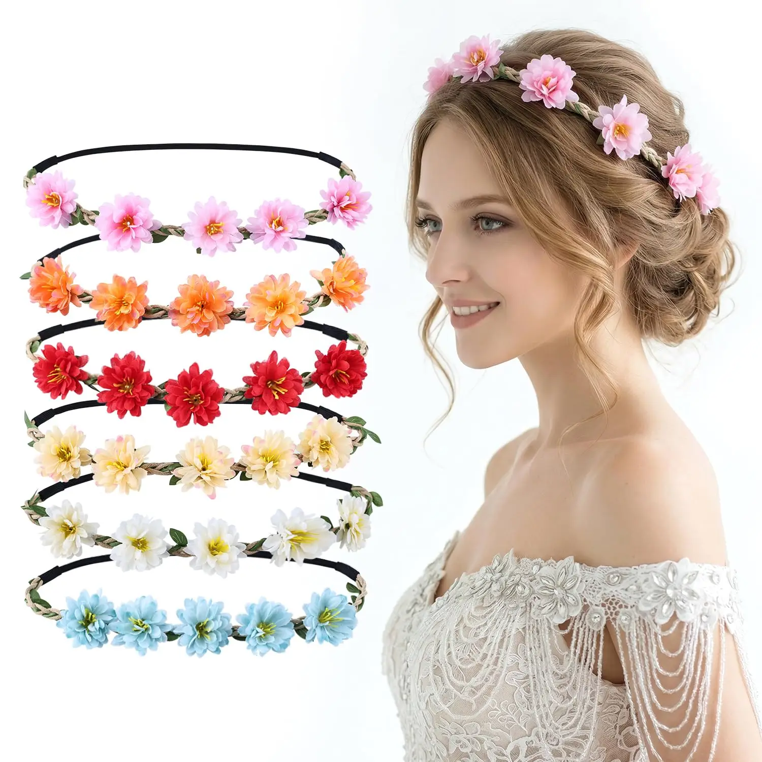 6 Pcs Floral Headband Boho Flower Crown for Women Girls Wedding Birthday Party Photo Shoot Daily Wear
6 Pcs Floral Headband Boho Flower Crown for Women Girls Wedding Birthday Party Photo Shoot Daily Wear