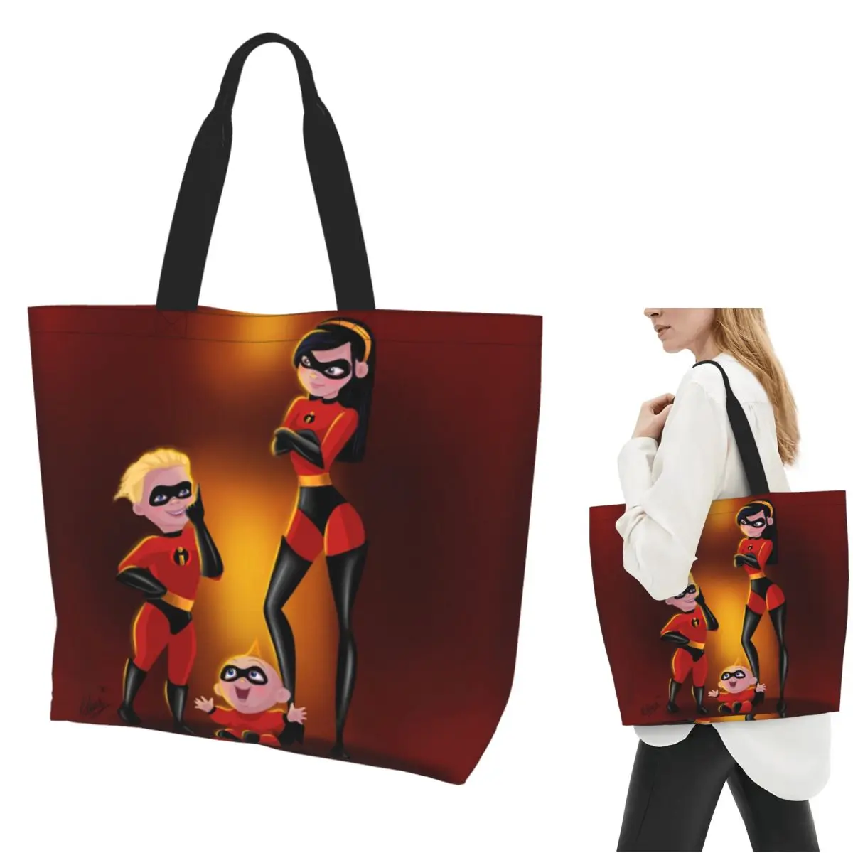The Incredibles Cartoon Shopping Tote Bag Canvas Large Capacity Shoulder Bags Shopper Grocery Handbag for Women 
The Incredibles Cartoon Shopping Tote Bag Canvas Large Capacity Shoulder Bags Shopper Grocery Handbag for Women