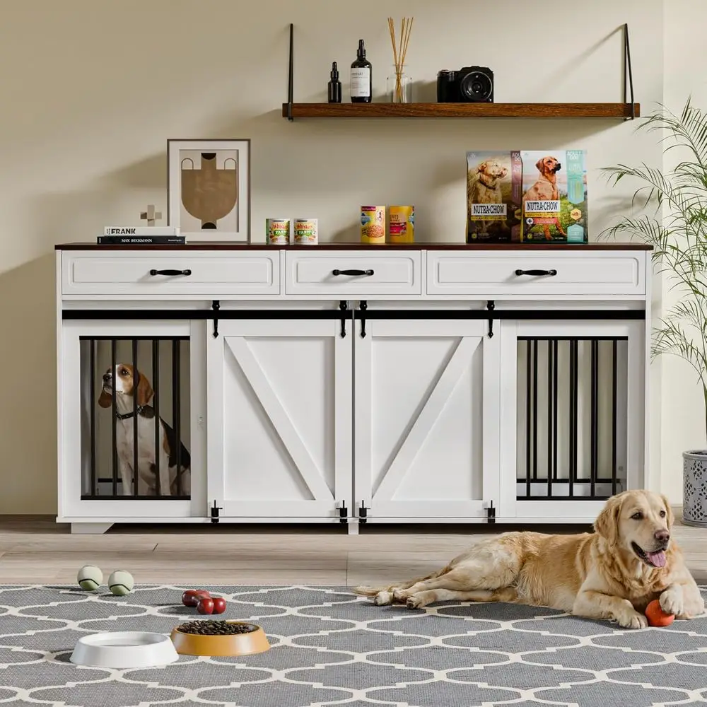 Large Double Dog Cage with Storage & Removable Divider, Indoor Dog Kennel as TV Stand with Sliding Door
Large Double Dog Cage with Storage & Removable Divider, Indoor Dog Kennel as TV Stand with Sliding Door
