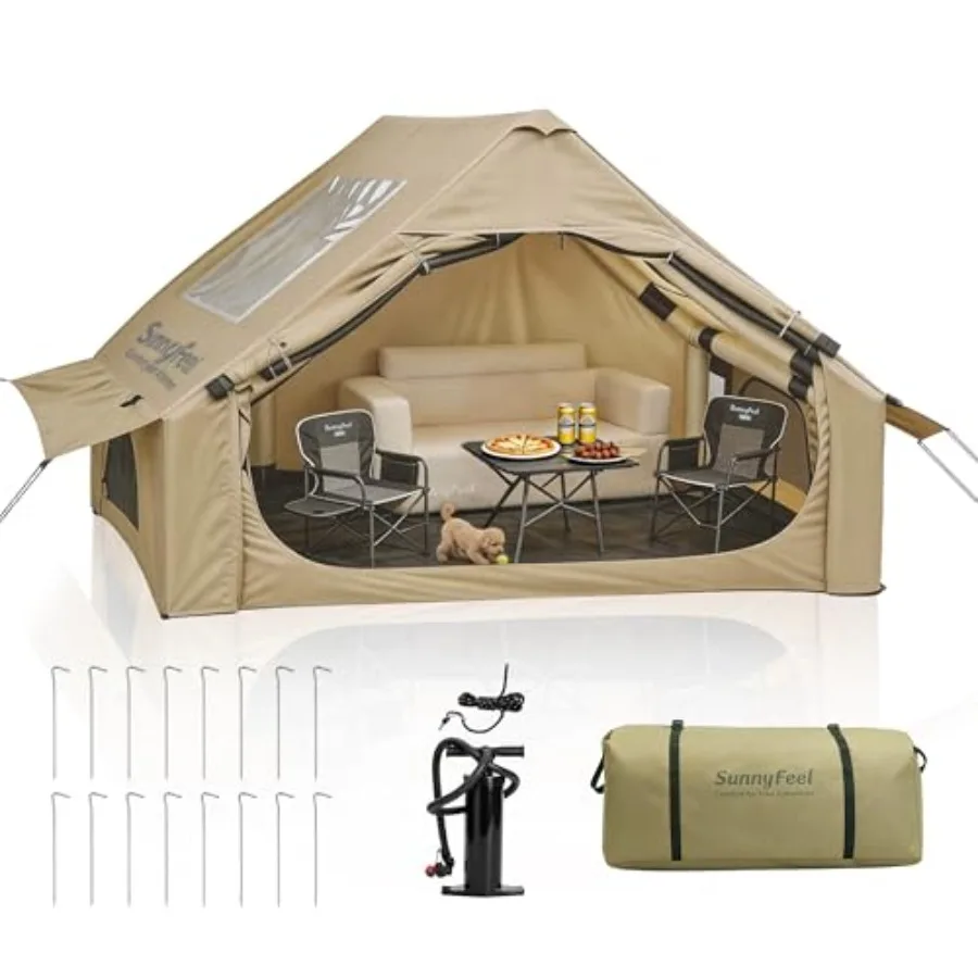 Glamping camping tent for 2-10 persons, heavy-duty waterproof windproof Oxford fabric, beige, quick 5-min setup with pump, pano
Glamping camping tent for 2-10 persons, heavy-duty waterproof windproof Oxford fabric, beige, quick 5-min setup with pump, pano