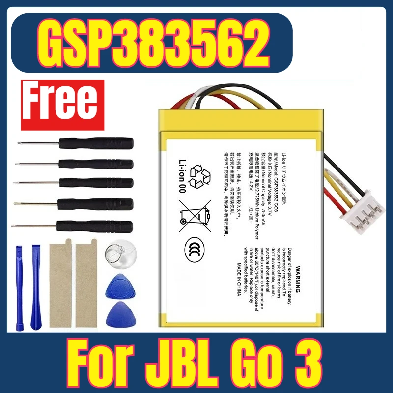 324054 New GSP383562 750mAh Speaker Battery for JBL Go 3 Special Edition Bluetooth Audio Battery + Free Tools
324054 New GSP383562 750mAh Speaker Battery for JBL Go 3 Special Edition Bluetooth Audio Battery + Free Tools