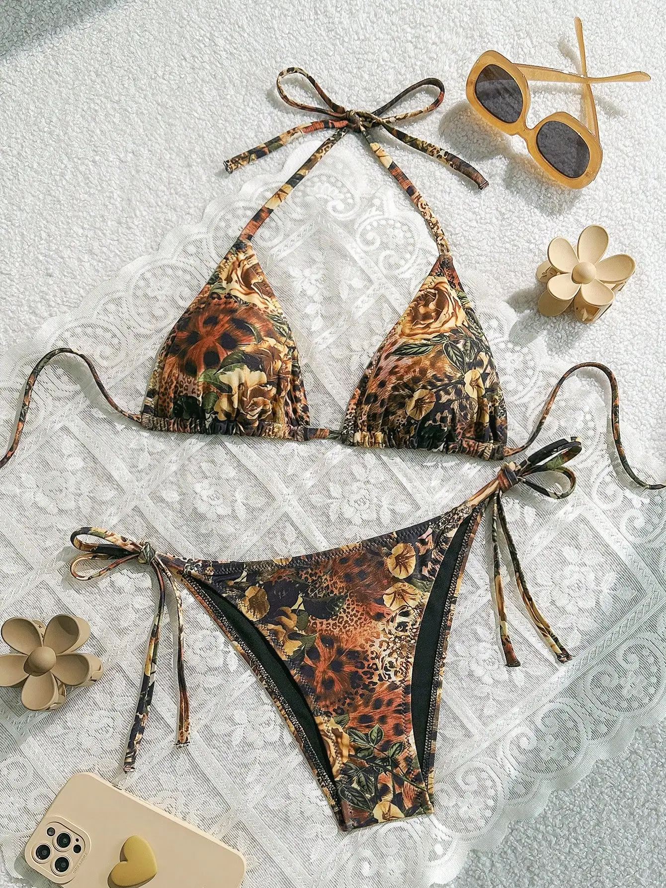 2-Piece Floral & Animal Print Halter Triangle Bikini Set with Side Tie
2-Piece Floral & Animal Print Halter Triangle Bikini Set with Side Tie