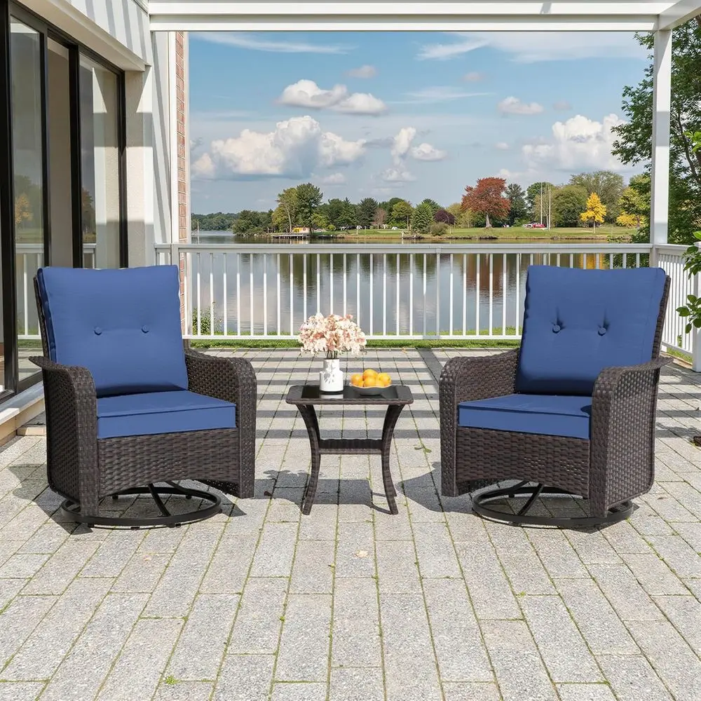 Navy Blue 3-Piece Wicker Swivel Rocking Chair Set with Outdoor Patio Glider and Glass Top Coffee Table
Navy Blue 3-Piece Wicker Swivel Rocking Chair Set with Outdoor Patio Glider and Glass Top Coffee Table