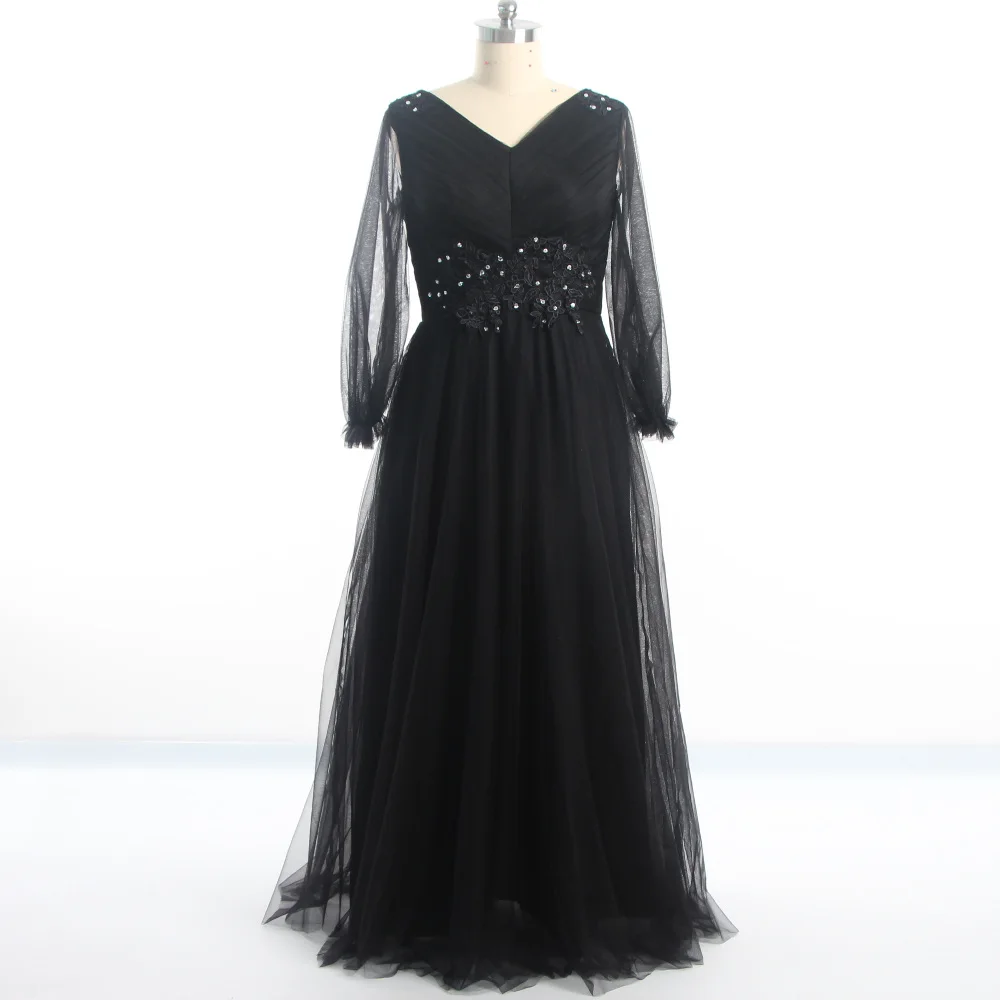 Evening Dresses Beading Pleat Black V-neck illusion Full Sleeves A-line Floor Length Plus size Women Party Formal Dress A1623
Evening Dresses Beading Pleat Black V-neck illusion Full Sleeves A-line Floor Length Plus size Women Party Formal Dress A1623