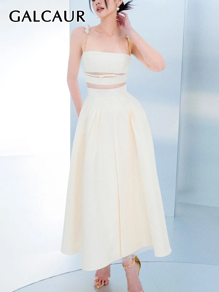 GALCAUR Solid Two Piece Sets For Women Square Collar Sleeveless Top High Waist A Line Midi Skirts Elegant Slimming Set Female
GALCAUR Solid Two Piece Sets For Women Square Collar Sleeveless Top High Waist A Line Midi Skirts Elegant Slimming Set Female