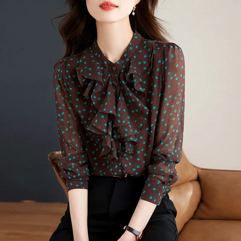 2025 Early Autumn New Lotus Leaf Lace Collar Long Sleeve Small Flower Chiffon Shirt Fashion Thin Aging Top for Women
2025 Early Autumn New Lotus Leaf Lace Collar Long Sleeve Small Flower Chiffon Shirt Fashion Thin Aging Top for Women