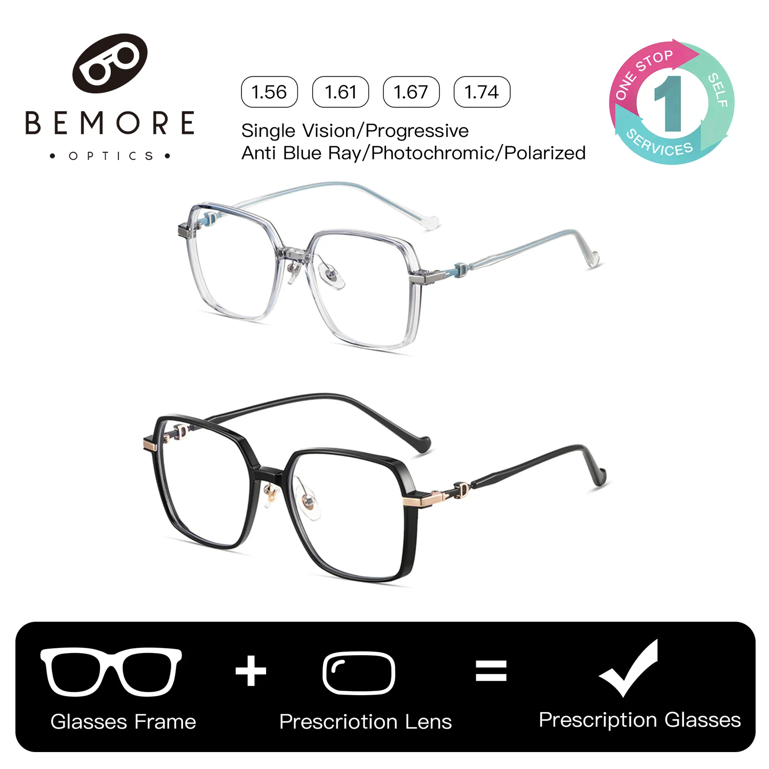 BEMORE Female Prescription Glasses Photochromic Grey Anti Blue Light Acetate Polygon Optical Lenses Frame
BEMORE Female Prescription Glasses Photochromic Grey Anti Blue Light Acetate Polygon Optical Lenses Frame