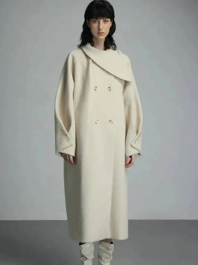 Винтажное белое шерстяное модное двубортное теплое пальто с длинными рукавами
Винтажное белое шерстяное модное двубортное теплое пальто с длинными рукавами