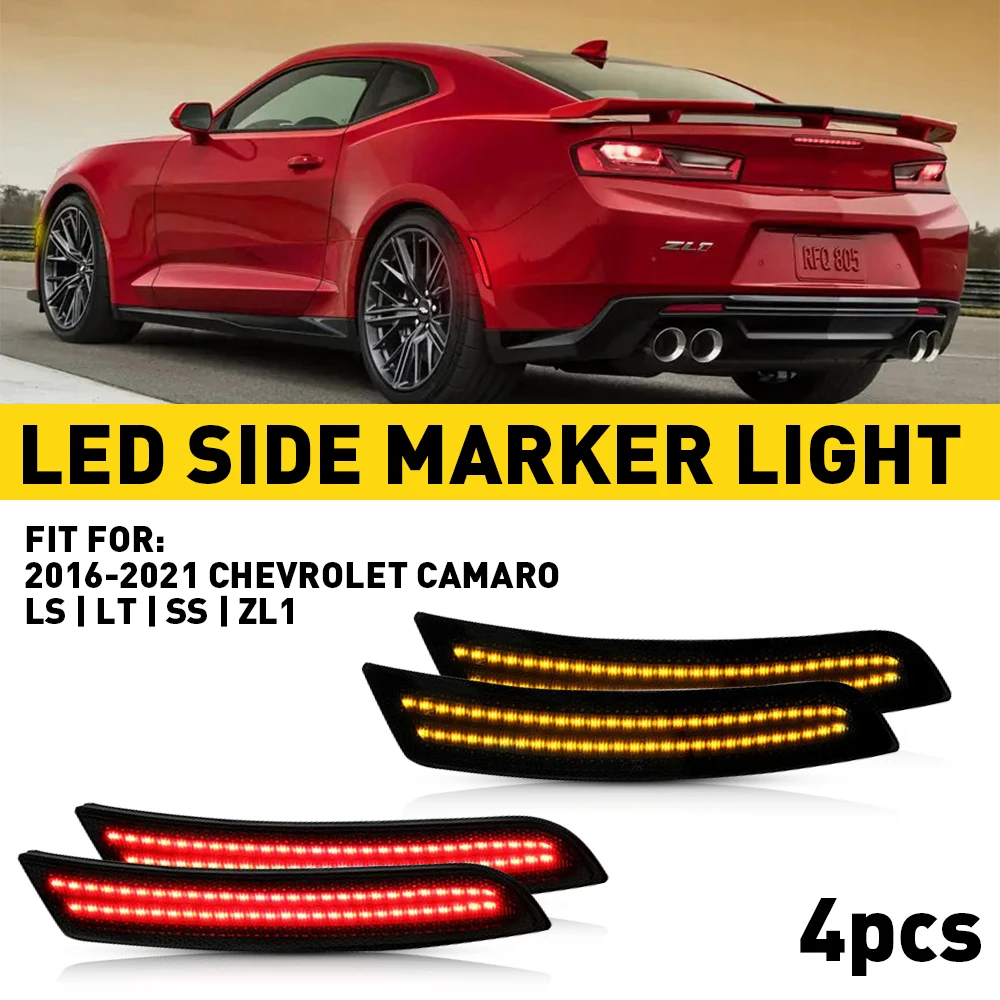 Светодиодные боковые габаритные фонари подходят для 2016-2024 Chevy Camaro Янтарно-красные светодиодные ленты SMOKE Боковой габаритный фонарь для парковки спереди и сзади 
Светодиодные боковые габаритные фонари подходят для 2016-2024 Chevy Camaro Янтарно-красные светодиодные ленты SMOKE Боковой габаритный фонарь для парковки спереди и сзади