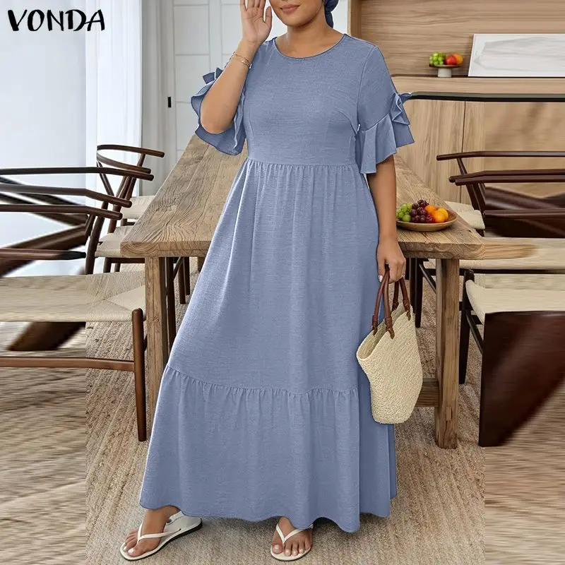 VONDA Elegant Summer Women Plus Size Dresses Solid Color Long Maxi Dress A-line Vestidos Ruffles Sleeve Sundress OL Streetwear
VONDA Elegant Summer Women Plus Size Dresses Solid Color Long Maxi Dress A-line Vestidos Ruffles Sleeve Sundress OL Streetwear