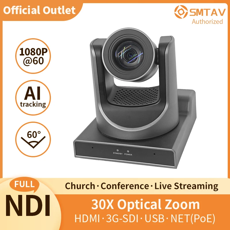 1080P PTZ Camera 30X Optical Zoom AI Tracking Full NDI 3G-SDI HDMI USB Live Streaming Broadcast Video Conferencing
1080P PTZ Camera 30X Optical Zoom AI Tracking Full NDI 3G-SDI HDMI USB Live Streaming Broadcast Video Conferencing