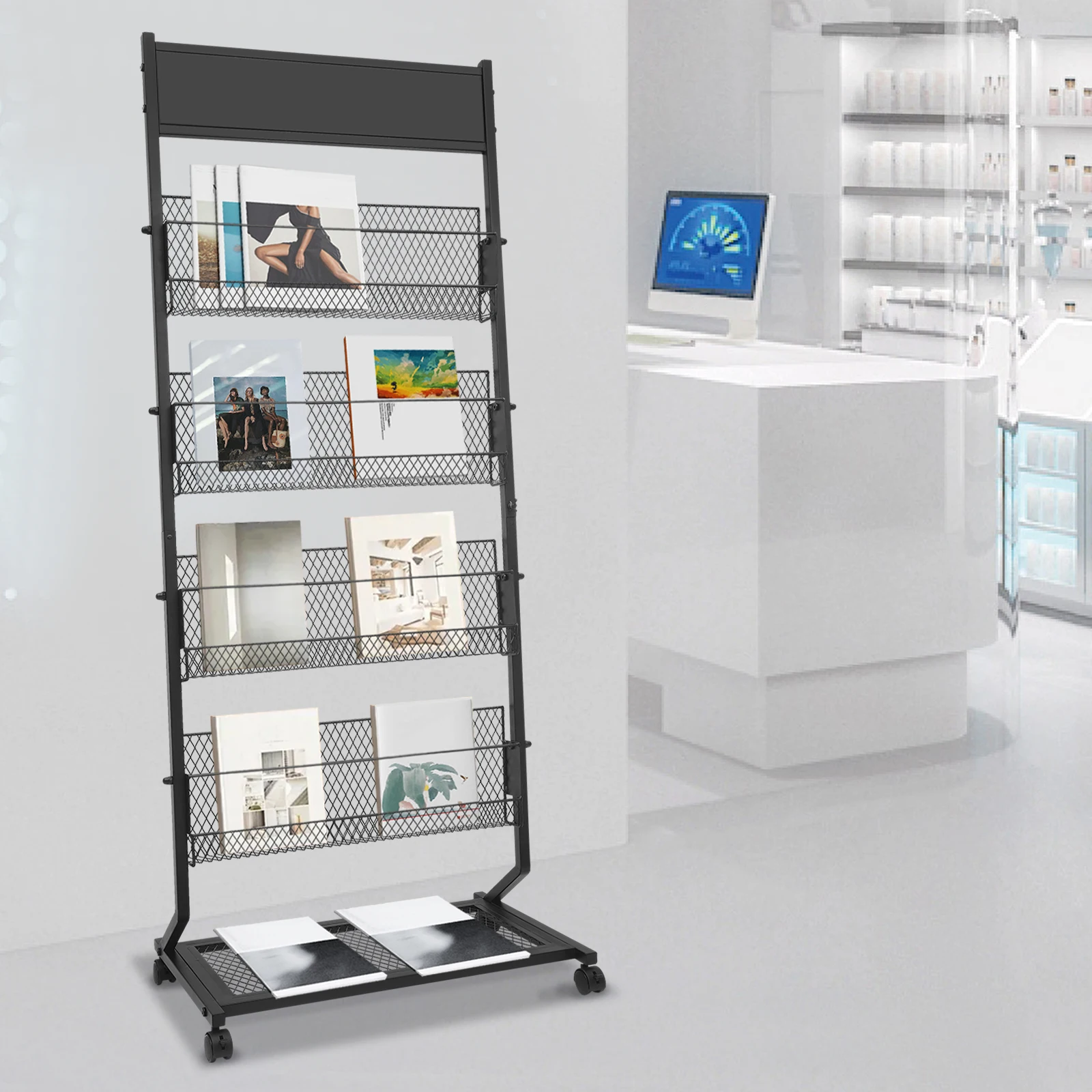 Magazine Display Stand 5-Level Floor Standing Magazine Rack Brochure Display Holder with 4 Wheels for Office Exhibition Library
Magazine Display Stand 5-Level Floor Standing Magazine Rack Brochure Display Holder with 4 Wheels for Office Exhibition Library