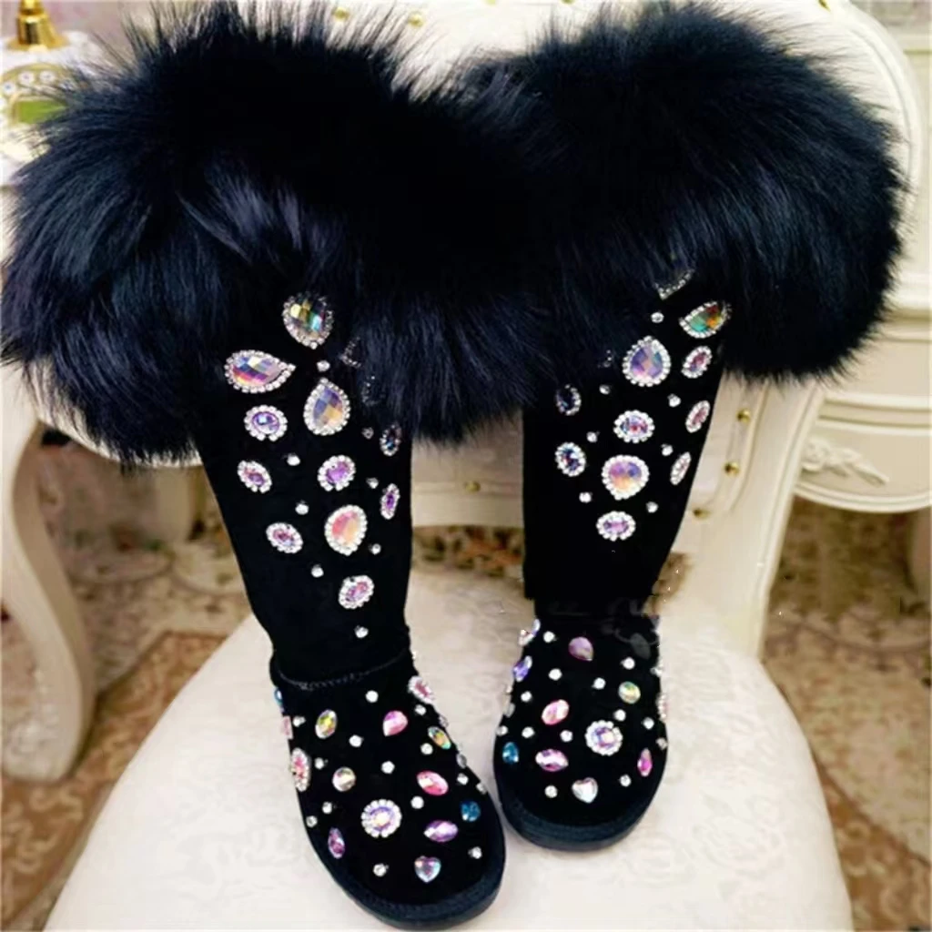 Hand-made super tall rhinrhinole natural fox fur cotton shoes women's party large size warm snow boots 35-44
Hand-made super tall rhinrhinole natural fox fur cotton shoes women's party large size warm snow boots 35-44