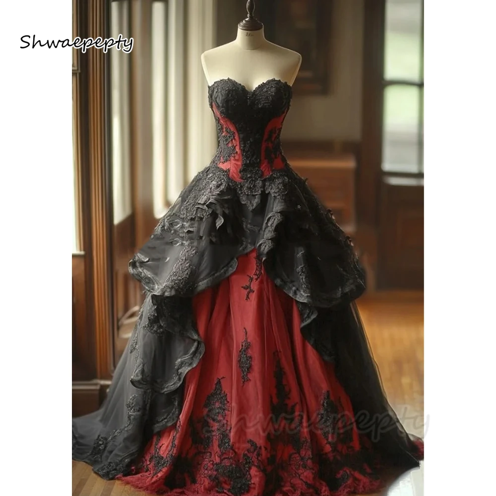 Dark Red And Black Gothic Wedding Dress Lace Appliques Sweetheart Corset Vintage Bridal Gown Customized Women Victorian Dress
Dark Red And Black Gothic Wedding Dress Lace Appliques Sweetheart Corset Vintage Bridal Gown Customized Women Victorian Dress