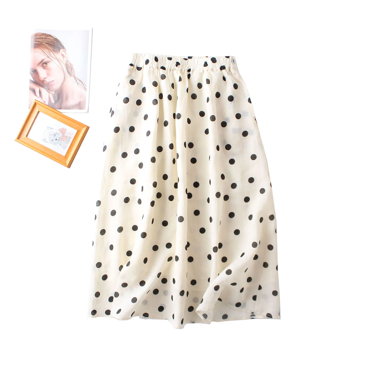 Original Design Linen Midi Skirt Fashionable Elastic Waist A-Line Polka Dot Long Loose Fairy Beautiful Mid-Length Women Summe...
Original Design Linen Midi Skirt Fashionable Elastic Waist A-Line Polka Dot Long Loose Fairy Beautiful Mid-Length Women Summe...