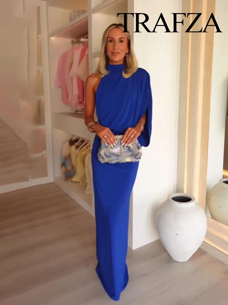TRAFZA Women's Summer Elegant Slim Long Dress Blue Half-High Collar Backless Zipper Female New Fashion Sleeveless Dresses
TRAFZA Women's Summer Elegant Slim Long Dress Blue Half-High Collar Backless Zipper Female New Fashion Sleeveless Dresses
