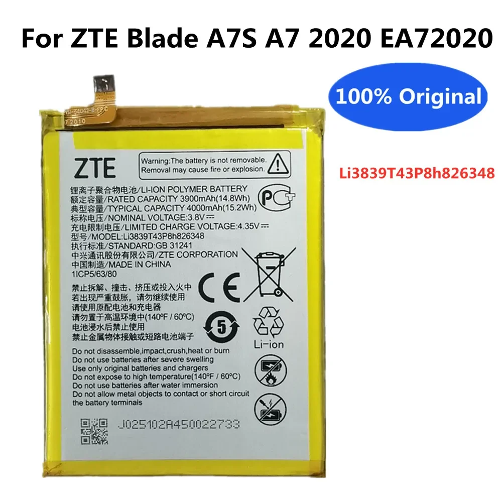Новый оригинальный аккумулятор Li3839T43P8h826348 для ZTE Blade A7S A7 2020 EA72020 4000 мАч запасная батарея + Бесплатные инструменты
Новый оригинальный аккумулятор Li3839T43P8h826348 для ZTE Blade A7S A7 2020 EA72020 4000 мАч запасная батарея + Бесплатные инструменты