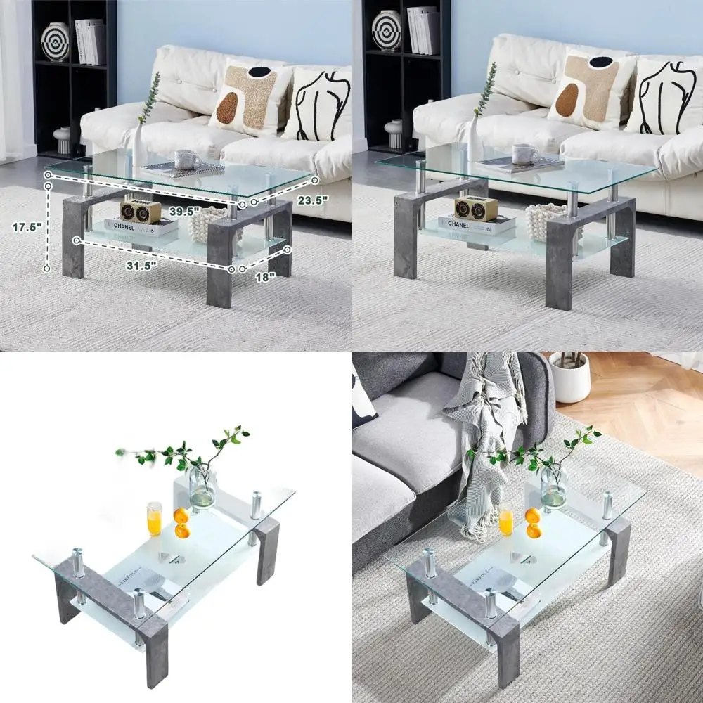 Современный прямоугольный журнальный столик с деревянными ножками, стеклянной столешницей и нижней полкой, идеально подходит для зонов ожидания, серый мраморный вид
Современный прямоугольный журнальный столик с деревянными ножками, стеклянной столешницей и нижней полкой, идеально подходит для зонов ожидания, серый мраморный вид